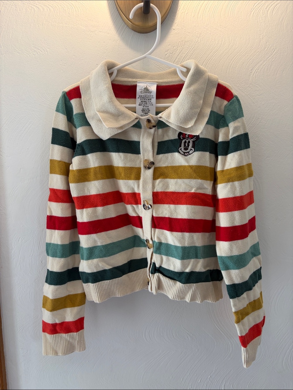 Disney Striped Cotton Cardigan Jacket in Red, Green, Yellow, Cream